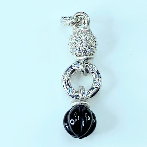 Judith Ripka Pumpkin Onyx Drop Enhancer Pendant CZ Sterling Silver 925 JR8783
